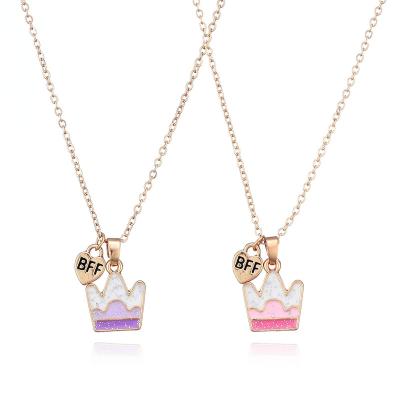 China RTS Girls Alloy Best Friend Kids Jewelry Sparkle Friendly Crown Two Piece Teen Necklace for sale