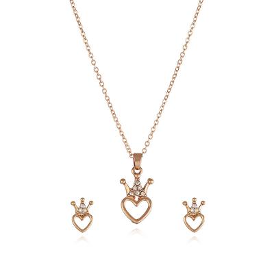 China RTS Fashion Friendly Rhinestone Heart Crown Kids Jewelry Gift Sets Stud Earring Girls Teen Necklace Beautiful for sale