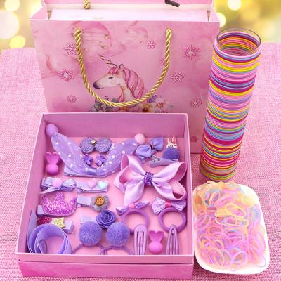 China Wholesale Cute Sweet Style 24pcs Hair Bows Headbands Fashion Baby Kids Hair Accessories Princess Box Gift Sets for sale