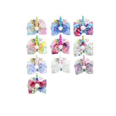 China RTS cute big 8 inch girls jojo hair bow clips fashion unicorn baby hair accessories for sale