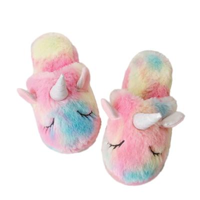 China Cute Unicorn Design Fashion Trend Cartoon Soft Fur Inside Shoes Lady Girls Women Slippers for sale