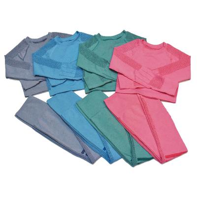 China Wholesale Soft Breathable Fitness Lady Activewear Seamless Long Sleeve Yoga Workout Jogging Set for sale