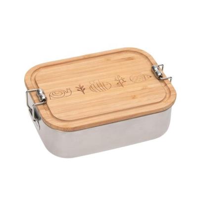 China Freshness Keeping Proof Silicone Seal Metal Stainless Steel Sandwich Sandwich Snack Container with Engrave Logo and Bamboo Lid for sale