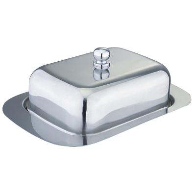 China Steamable High Quality 201# Satin Finished Single Wall Butter Dish With Metal Lid for sale