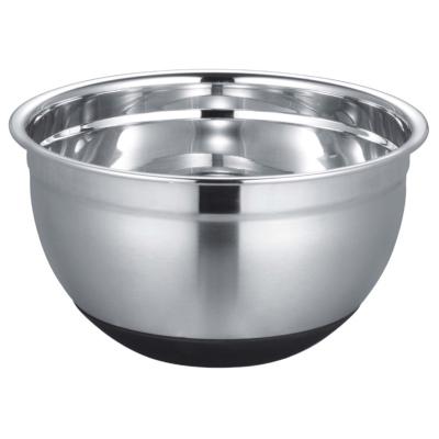 China Steamable 201# 16--18-20-22-24 cm bottom satin finished mixing bowl with silicone for sale