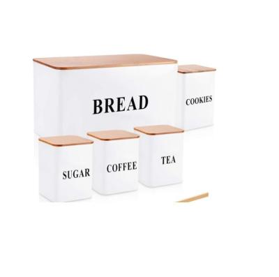 China Freshness Preservation Metal Bread Box Trash Storage Canister Tins 4 Food Storage Container Bread Box Metal Farmhouse Country Decor Containers For Cafe for sale