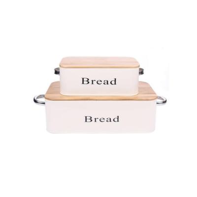 China Freshness Preservation Cream Vintage Set Of 2 Metal Kitchen Storage Tin Canister Bread Box Container Trash Can Home Kitchen Gift With Bamboo Lid for sale