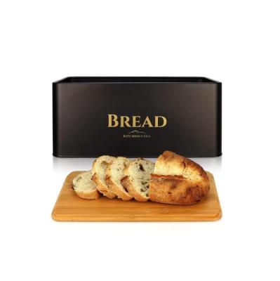 China Freshness Keeping Bread Box For Kitchen Countertop Black Metal Bread Container With Lid Chopper Black Large Bread Bamboo Holder for sale