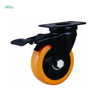 China swivel & 4 Inch Mid Size Rigid PU Black Frame Orange Activity Plate Industrial Caster for sale