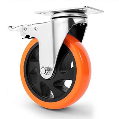 China Swivel 3 4 5 Inch Industrial Furniture Cart Casters Swivel Heavy Duty Orange Caster Wheels for sale