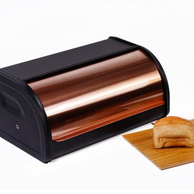 China Large Capacity Sustainable Black Powder Coated Metal Rolltop Desktop Bread Bin Kitchen Bread Bin for sale