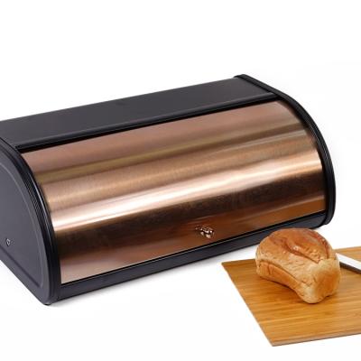 China Sustainable Kitchen Counter Square Shape To Powder Coated Metal Rolltop Desktop Bread Bin Trash Can for sale