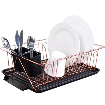 China Sustainable Kitchen Dish Drainer Dish Drying Rack With Removable Cutlery Rack And Tray for sale