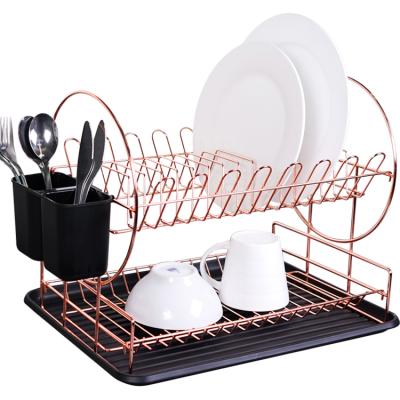 China Sustainable 2 Tier Kitchen Dish Drainer Dish Drying Rack With Removable Cutlery Rack And Tray for sale