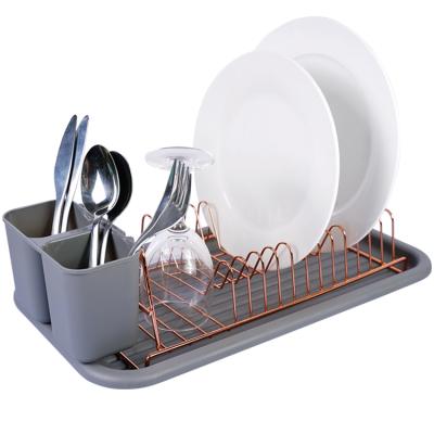 China Sustainable Small Kitchen Dish Drainer Dish Drying Rack With Removable Cutlery Rack And Tray for sale