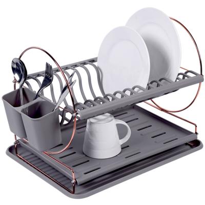 China Sustainable 2 Tier Kitchen Dish Drainer Dish Drying Rack With Removable Cutlery Rack And Tray for sale