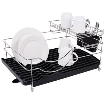 China Sustainable Plastic 2 Tier Kitchen Storage Sink Drainer Dish Drying Rack for sale