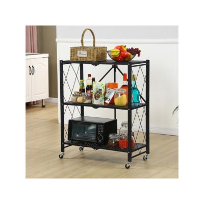 China Sustainable Manufacturers Direct Selling Kitchen Rack 3-Tier Storage Shelves Foldable Shelf With Wheels for sale