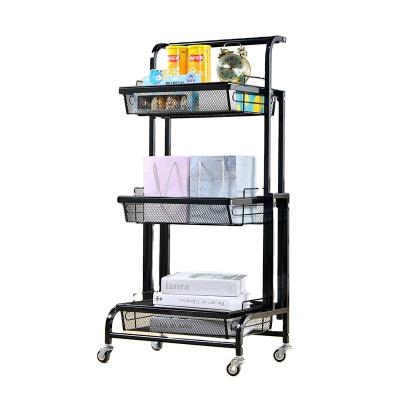 China Sustainable Multi-Layer Floor-Standing Kitchen And Living Room Storage Racks Parallel Folding Movable Cart for sale