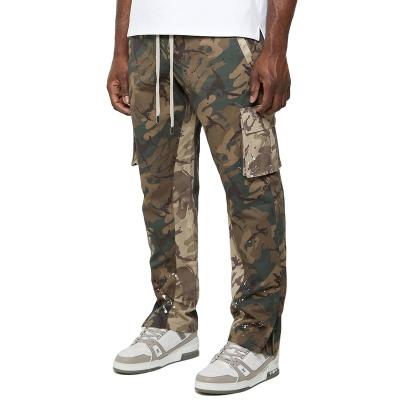 China Anti-Wrinkle New Designs Fashion High Quality 100% Loose Fit Cotton Paint Splatter Printed Custom Cargo Camouflage Pants for sale