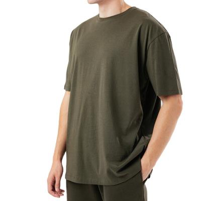 China Anti-wrinkle organic 100%cotton streetwear cotton army green plus size mens fashion oversized t-shirt for sale