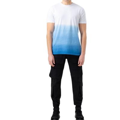 China high quality Anti-wrinkle gradual change tie dye custom 3 color block heavyweight cotton splicing 100% cotton T-shirt men 3 for sale