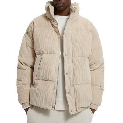 China Anti-wrinkle men beige corduroy padded jacket elastic cuffs for winter customized for sale