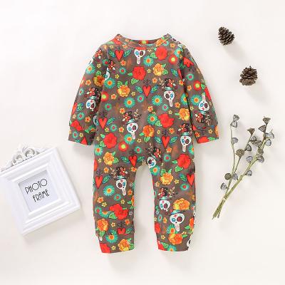 China Polyester/Cotton Baby Autumn and Winter Baby Pajamas Full-neck Full-print Skull Print Long-sleeved Round Jumpsuit for sale