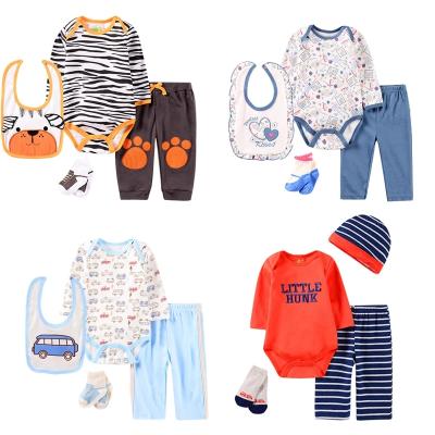 China Cute 100% Cotton Pajamas Shear Baby Romper With Bibs Pants And Socks Sets Simple Newborn Baby Rompers Winter Sets for sale