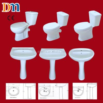 China Simple style pedestal ceramic washbasin with matching toilet set cheap price, continue HOT for sale