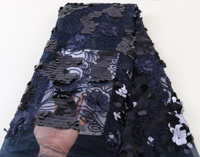 China 2021 viable new navy blue lace fabric sequin embroidery french lace for wedding bridal lace for sale