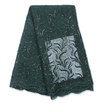 China Viable African Green Color Lace Fabric With Nigerian Guipure Fabric XZ4135B Latest Milk Sequins Lace Fabrics Silk Embroidery XZ4135B for sale