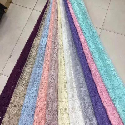 China 2018 wholesale viable new design lace fabric with beads for clothing NI517 for sale