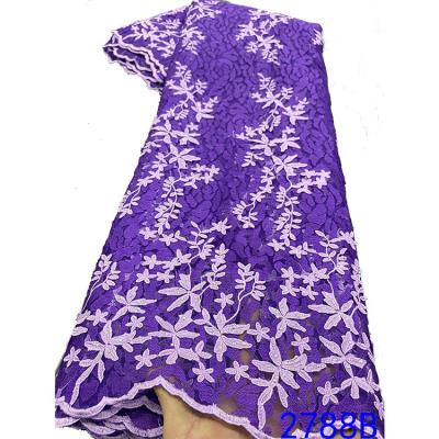 China Latest Viable Purple 5yard/set French Lace Fabric For Wedding Party Dress for sale