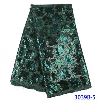 China New High Quality French African French Organza Mesh Lace Fabric XZ3039B Green Color Tulle Lace Viable 2019 Nigerian Sequins Lace Fabrics for sale