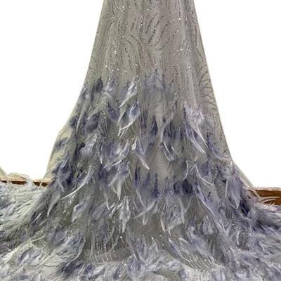 China 2019 Viable High Quality Sequined Dubai Tulle Feather Tulle Lace Fabrics for sale