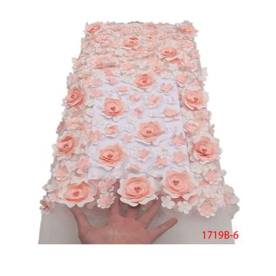 China Sustainable Custom Made African Flower Peach 3d Lace Heavy Embroidered Lace Fabric for sale