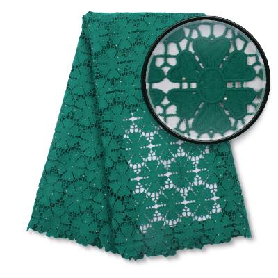 China Viable High Quality Nigerian Green Milk Rope Lace Silk Guipure Lace Fabric With Embroidered Stones For Wedding Dress XZ4626B for sale