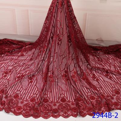 China Luxury Viable French Tulle 3d Lace Flowers With Beaded Net Pretty Heavy Beaded Fabric Lace Fabric For Wedding Dress XZ2944B for sale