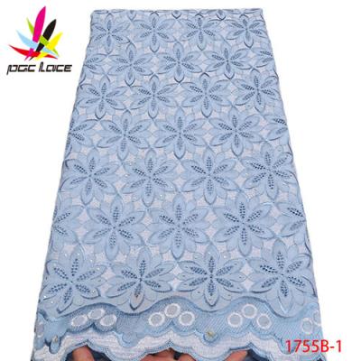 China Sustainable Cotton Lace Fabric Wholesale Price Swiss 100% Fabrics Lace With Stones XZ1755B for sale