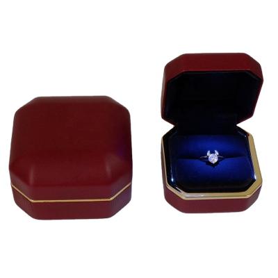 China 100% Handmade Luxury Custom Logo Wedding Romantic Leathers Led Light Jewelry Box Pendant Necklace Ring Box for sale