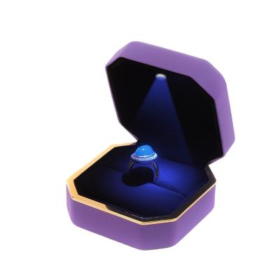 China Leather + Shinny Light Factory Manufacturer Luxury Custom Logo Wedding Jewelers Box Leather Ring Box Jewelry Box With Led Light for sale