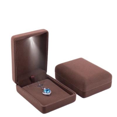 China Factory Custom Elegant Velvet Jewelry Packaging Box With Led Light For Ring Pendant Necklace Wedding Gift Box for sale