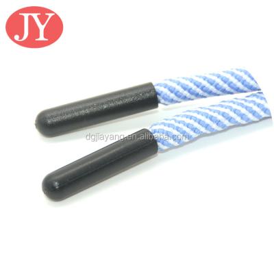 China New Arrival Plastic Rope Pants Belt Head Flat Nylon Glue Rope Head Printed Lace Tips for sale