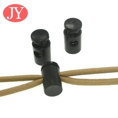 China 27*6mm plastic color pp rope stopper matte black plastic lock stopper nickel free for rope for sale