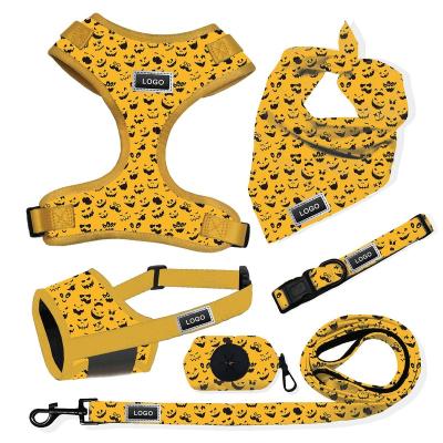 China HOT Selling Durable Adjustable Soft Dogs Mesh Dog Vest Padded Puppy Harness Bandana Bowknot Poop Bag Collar Leash Set for sale