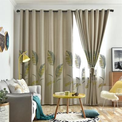 China Canvas Fabric Ring Bedroom Window Curtains // Gray Leaf Embroidery Style Designs Blackout Factory Direct Sales for sale