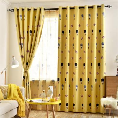 China Wholesale Yellow Blackout Cartoon Printing Style Kids Room Thermal Insulated Polyester Children Curtains for sale