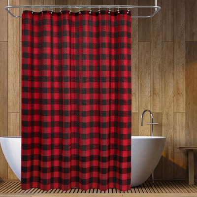 China Sustainable Christmas Shower Curtain Blocking Shower Curtain Plaid Printing Waterproof Shower Curtain For Bathroom for sale