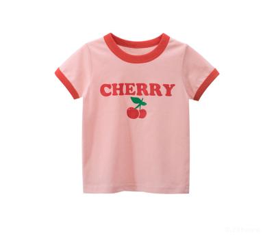 China Comfy Cherry Printed Cute Summer Cotton Girls T-shirt Children Clothing Kids Short Sleeve T-shirt for sale